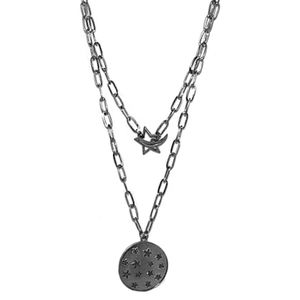 Marlyn Schiff hematite pave star disc necklace